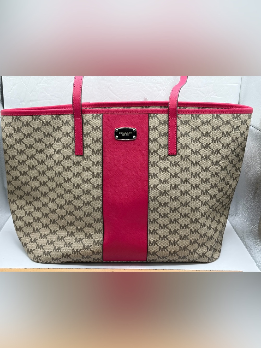 Michael Kors large logo tote bag with pink accents